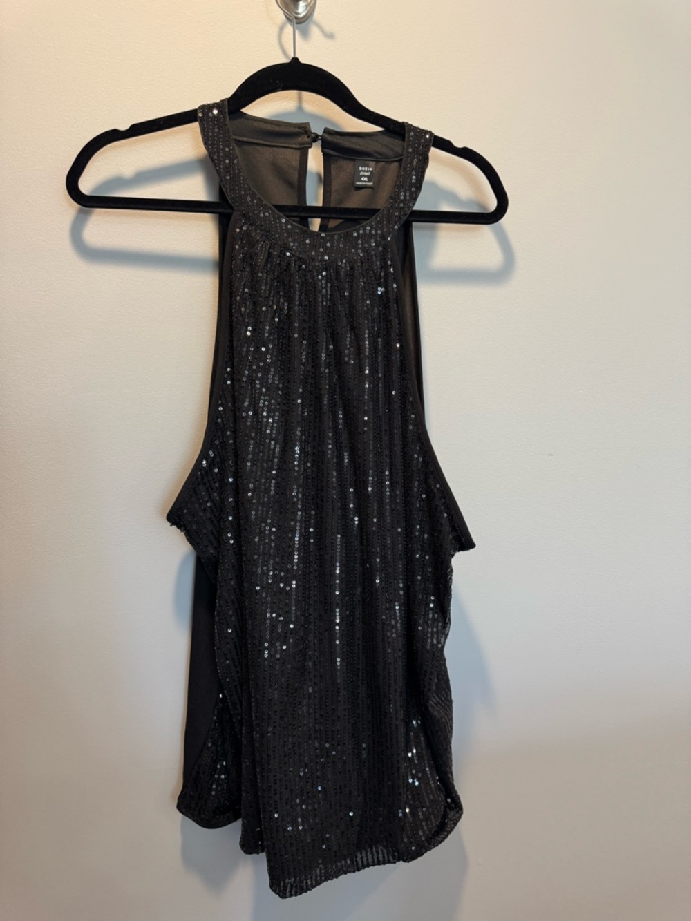 SHEIN Black One-Shoulder Sequin Halter Dress